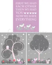 Purple and Gray Girl Fox Nursery Print, Girl Woodland Nursery Art, Lavender Wood