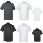 Unisex Men Women Short Sleeve Chef Jacket Restaurant Uniform Work Cook Shirt Top