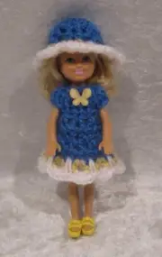 Handmade Clothes for 5.5-inch dolls, Crochet Dress and Hat Set#C06
