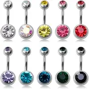 [DERDOUT] belly button ring, double gemstone belly button, stainless steel body jewelry, piercing body jewelry