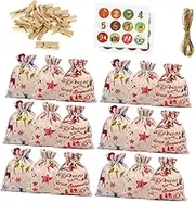 FONDOTIN 1 Set Christmas Calendar Presents Calendar Christmas Mini Drawstring Bags Birthday Party Bags Advent Calendar Garland Sweet Cones Bags Xmas Drawstring Bags Mini Labels Cotton
