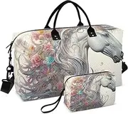 [YXYZRMY] Travel Duffel Bag Colorful Flower Horse White Gym Bag Sports Tote Bag with Multiple Interior Pockets Shoulder Weekender Bag for Women Men with Toiletry Bag 20.5”x 7.9”x 13.8, Multi-Colored