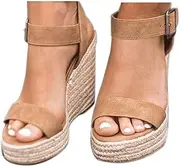 [VICKI·VICKI] Women's Platform Sandals Wedge Ankle Strap Open Toe Sandals