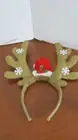 Light Brown REINDEER ANTLERS HEADBAND w/ SNOWFLAKES & SANTA HAT