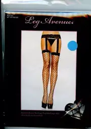 Leg Avenue 1769 or 1769Q Fence Net Lace Top Stockings w Attached Lace Garterbelt
