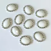 Rhinestone Oval Flatbacks x 10 pcs - Style 20 White