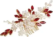 [Generic] Crystal Silver Hair Comb Wedding Bridal Hair Accessories with Rhinestones Shiny Handmade Jewelry for Women Girls (Red, One size)