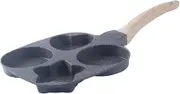 4-Cup Divided Frying Pan with Wooden Handle for Pancakes and Burgers, Grey