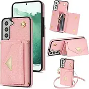 Compatible with Samsung Galaxy S23 5G Wallet Case Crossbody Credit Card Holder Strap Lanyard Kickstand Flip Leather Stand Cell Accessories S 23 23S GS23 G5 SM-S911U 6.1 inch Girls Women Pink