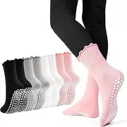 [GRPSKCOS] Non Slip Yoga Socks 4 Pairs Women Pilates Grip Socks for Yoga Barre Home Workout Hospital Size 3-8