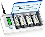 EBL C Cells Rechargeable Batteries 4 Pack with Smart Battery Charger for C D 9V AA AAA Ni-MH Rechargeable Batteries