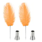 2 Pcs Vintage Feather Ballpoint Pen with 2 Pcs Stand Holder, Orange