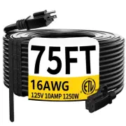 Black Outdoor Extension Cord 75 FT Waterproof, Flexible 16/3 Gauge Heavy Duty...