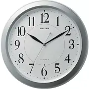 RHYTHM Wall Clock Radio Clock Analog Dark Light Automatic Lighting Silver Metall
