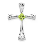 14K White Gold Peridot and Real Diamond Cross Pendant