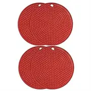4PCS Silicone Trivets for Hot Pots Pans Dishes | Heat Resistant, Non Slip | Pot Holders, Oven Mitt, Table Mat (Red)