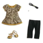 American Girl Golden sparkle outfit 18" doll NEW gold holiday dress ring shoes