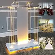 Acrylic Led Stand Podium, Speech Reception Podium, Professional Portable Presentation Lectern Transparent Host Welcome Pulpits Table for Classrooms Weddings Office Churches