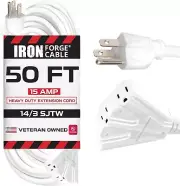 15 Amp Heavy Duty 50 ft Extension Cord with 3 Outlets - Weatherproof & Durable
