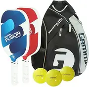 GAMMA Sports Fusion Pro Pickleball Paddles Set of 2 with 3 Outdoor Pickleballs and Sling Bag - USA Pickleball Approved, Graphite Hitting Surface, Honeycomb Core - Ideal for Beginners
