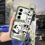 Phone Case Compatible with Itel Power70, Waterproof Cartoon Silicone Wristband Kickstand Panda Back Cover Durable Shockproof Anti-Knock Ring
