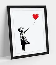 CANVASARTSHOP- BANKSY BALLOON GIRL PORTRAIT SOTHEBYS GRAFFITI- PREMIUM WALL ART FRAMED PICTURE PRINTS - 3 COLOURS - 4 SIZES (BLACK, A4)