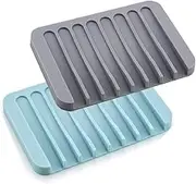 Bathroom Soap Dishes Dish Holder Stand Saver Tray Case for Shower，Silicone Sink Deck Bathtub Shower Dish Soap Drainer, Silicone Holder for Soap, Sponges, Scrubber(Blue)