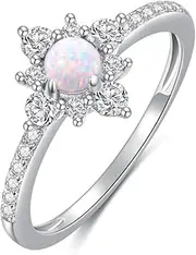[NFYBD] Opal Halo Ring for Women 18k White Gold Plated 925 Sterling Silver White Round Opal Star Rings Gifts for Girlfriend Her Wife Girls Gifts for Valentine's Day Christmas