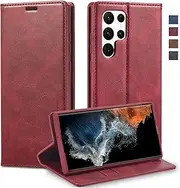 [GoshukunTech] Wallet Case for Galaxy S22 Ultra,for Samsung Galaxy S22 Ultra 5G Leather Flip Case with RFID Blocking Card Holders Stand Feature Cash Pocket Magnetic Cover[Wine red]