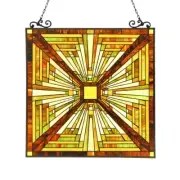 26" Stained Glass Tiffany Style Hanging Window Panel Suncatcher Mission Design