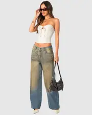 EDIKTED Womens Muddy Washed Low Rise Jeans BLUE-WASHED