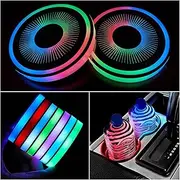 2 Pcs LED Car Cup Holder Lights,USB Charging Car Coasters,7 Colors Luminescent Light Cup Pad,Luminescent Cup Pad Interior Atmosphere Lamp Decoration Light