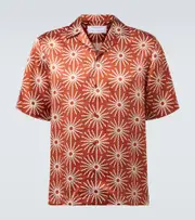 [Frescobol Carioca] Frescobol Carioca Roberto printed silk bowling shirt UK 17 orange