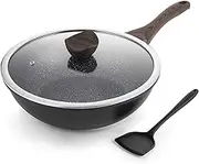 Kordisen Nonstick Wok with Lid, 12 Inch/30 cm Woks & Stir-Fry Pans, Granite Stone Coating for Cooking, Induction Cookware, Compatible with All Stovetops, PFOA Free
