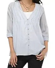Eileen Fisher Easy Organic Cotton Voile Pintuck Button Up Blouse Shirt M