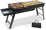 Folding Large Charcoal Grill, Drawer-type BBQ Grill with Stainless Steel Grill Mesh, Carbon Clip, Storage Bag, Anti-Scalding Handle, Portable Smoker Rack, 60x33cm Cooking Area for Camping and Picnics