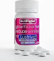 InstaRelief® Hair Growth with Lustriva® - Clinically Shown to Grow Thicker, Healthier Hair in 3 Weeks, Reduce Wrinkles and Fine Lines, with Biotin, Silicon, and Arginine, 60 Tablets