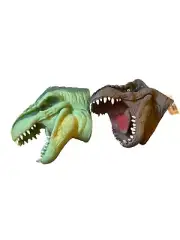 Schylling The Terrible Lizards Hand Puppets Soft Runber Green Brown T-Rex Set 2