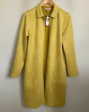 Philosophy Coat Yellow Faux Suede Collared Open Front Pockets Knee Length Size M