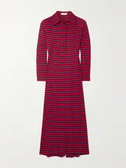 [Giuliva Heritage] Giuliva Heritage - The Ingrid Striped Cotton-jersey Midi Dress - Red - IT38 IT 38 Red