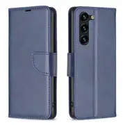 For Samsung Galaxy S24+ Plus Case, Lambskin Texture, Folio PU Leather Wallet, Lanyard, Blue