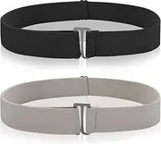 [Bremorou] 2PCS No Show Women's Stretch Belt Invisible No Show Invisible Belt Women Elastic Stretch Waist Belt With Flat Buckle