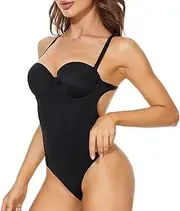 [sealsea] Backless Body Shaper For Women Underwire Push Up Open Back Bra Low Back Thong Bodysuit