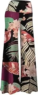 [Generic] Womens Elastic Waist Casual Skinny Pencil Pants Ruffle Bottom Trousers Pants for Women Plus Size Pants Comfortable Leisure Wide Leg Pants - Ladies Simple Floral Print Boho Harem Pants Relax Fit