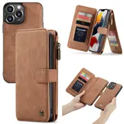 For iPhone 13 Pro Case, Wallet PU Leather Detachable Folio Cover, Brown