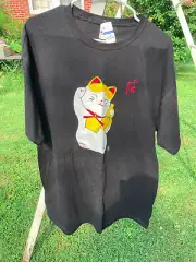 Mitsukoshi, Lucky Cat, Maneki Neko, Adult, XL, Black Tshirt, NWT