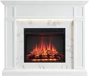 ModaLiving Pearl 2000W Electric Fireplace Heater Mantel Suite Marble Veneer Finish Remote Control Timer Adjustable Flame (White)
