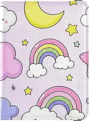 [Amooorous] Cute Cartoon Moon Star Purple Peach Leather decorative passport holder for travel family Travel Documents Organizer Protector Passport Cover Ultra Slim, cute cartoon moon star purple peach, 1 size