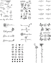 Taicols Tiny Temporary Tattoos for Women Men Finger Hands, 8 Sheets Black tiny Tattoo Stickers, Abstract Ladies Face Nail Stickers for Women DIY, Cute Black Long Lasting Vintage Tattoos Neck Forehead