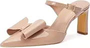 [geluboao] Heels for Women Closed Toe Bowkont Pumps Sexy Pointed Toe Ankle Buckle Strap Slip On Chunky Mid Heels Wedding Bridal Party Shoes, Nude, 6